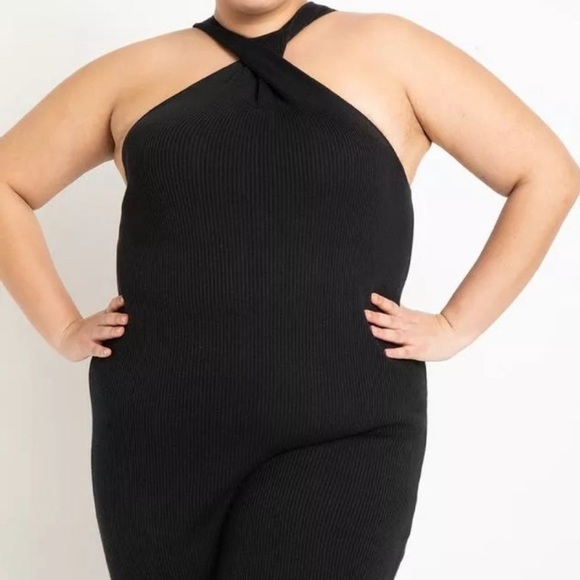 Eloquii Twist Neck Body-Con Dress Ribbed Knit Black Size 18/20 I - Picture 4 of 8